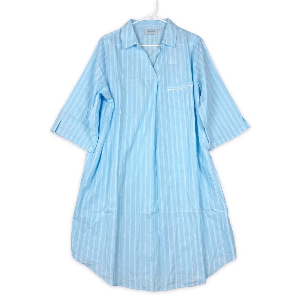 National House Dress Womens XL Blue White Vertical Striped V-neck 3/4 Sleeve NWT